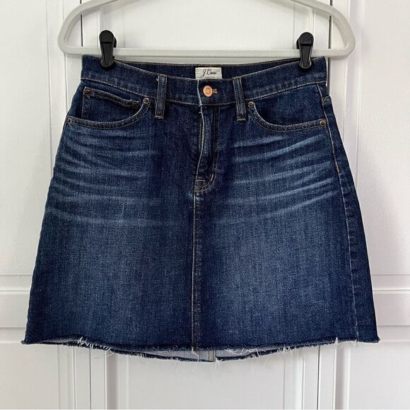 J. Crew A-Line Medium Wash Mini Skirt Denim Cutoff Jean Raw Edge Hem Size 26 - Picture 2 of 10